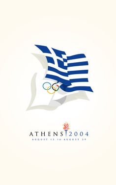 the logo for the olympic games is shown in blue and white with an image of two flags