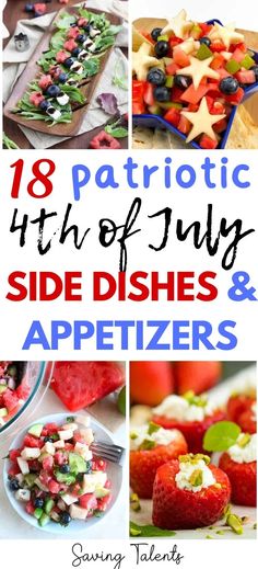 Here are 18 4th of July appetizers and side dishes! We've got delicious red, white, and blue side dishes and appetizers that will fit right in with your 4th of July or Memorial Day picnic or BBQ! 4th Of July Food Ideas Side Dishes Red White Blue, Fourth July Food Ideas, Make Ahead Fourth Of July Food, Red White And Blue Appetizer Ideas, 4tj Of July Appetizers, 4th Of July Potluck Food Ideas, 4thof July Appetizers, Forth Of July Side Dishes, 4th Of July Veggie Side Dishes