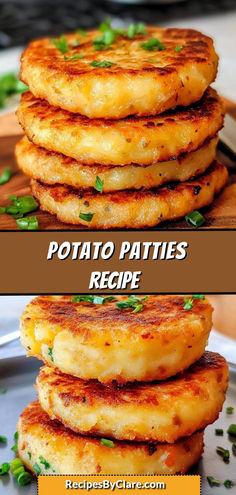 potato patties are stacked on top of each other and ready to be cooked in the oven