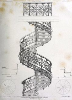 an architectural drawing of a spiral staircase