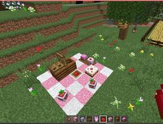 Picnic In Minecraft, Minecraft Building Ideas Picnic, Cute Things Minecraft, Picnic Basket Minecraft, Cute Things To Make On Minecraft, Cute Minecraft Builds Couples, Picnic Ideas Minecraft, Cute Minecraft Date Builds, Minecraft Ideas For Boyfriend