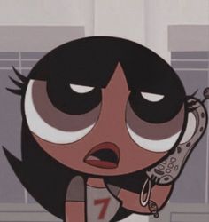 a cartoon character holding a remote control in her hand and looking at the camera with an angry expression