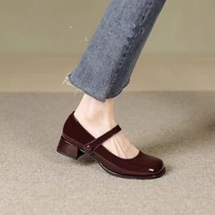 Lasaky - Classic Black Mary Jane Pumps with Chunky Heel and Square Toe by Aixiu Ice Heart Business Meeting Outfit, Ice Heart, Meeting Outfit, Rough Heels, Square Head, Mary Jane Pumps, Professional Outfits, Chunky Heel, Wine Red