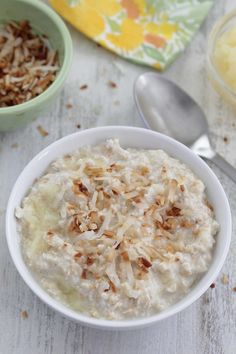 a bowl of oatmeal with coconut flakes