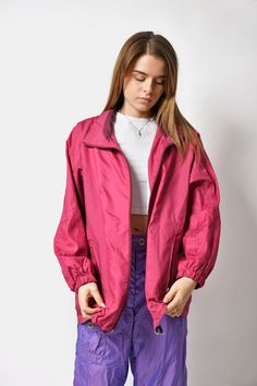 🔥90s retro pink/red colour windbreaker jacket for women by Authentic Klein. Size - M/L (missing size tag). Model is slender and 172 cm / 5ft 7.7" tall. Usually wears size XS/S. Good vintage condition. Only 1 available! All orders are shipped every day Worldwide from 🇪🇺EU. Safe registered standard delivery with courier and tracking number. You can also choose a super fast 1-4 days DHL Express delivery. Just choose a shipping upgrade in your cart. Don't forget to write your number. It will be u Retro Pink Windbreaker For Streetwear, Pink Retro Windbreaker For Streetwear, Pink Casual Track Jacket For Outdoor Activities, Pink Track Jacket For Outdoor, Casual Pink Track Jacket For Outdoor Activities, Sporty Pink Windbreaker For Outdoor Activities, Pink Sporty Windbreaker For Outdoor Activities, Pink Athleisure Windbreaker For Outdoor Activities, Pink Nylon Athleisure Windbreaker