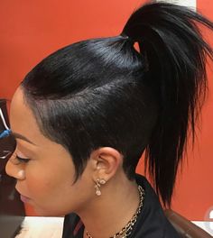 Short Ponytail Hairstyles, Short Hair Ponytail, Short Ponytail, Short Black Hair, Hairstyles For Black Hair, Shaved Side Hairstyles, Cute Ponytails, Black Ponytail Hairstyles, Side Hairstyles