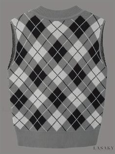 Lasaky - Introducing Our Womens Argyle Pattern Sleeveless Crop Sweater Vest - A Casual V-Neck Sweater Ideal for Fashionable Spring and Fall Wear Luxury Casual Argyle Pattern Sweater, Crop Sweater Vest, Fall Care, Argyle Pattern, Fall Wear, Deep Gray, Crop Sweater, Vintage Fabric, V Neck Sweater