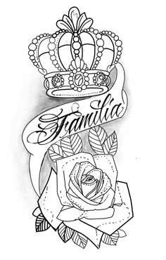 a drawing of a rose and crown with the word grandma on it's side