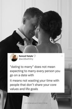 a man and woman standing next to each other in front of a white wall with the caption'dating to many does not mean you go on a date with it