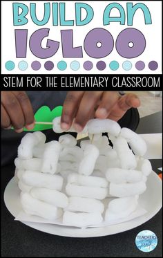 a close up of a plate of marshmallows with the words build an igloo on it