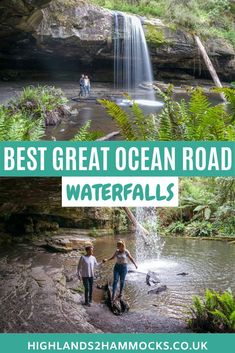 two people standing in front of a waterfall with text overlay reading best great ocean road waterfalls