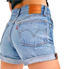 Nwt Levi’s 501 Roll Hem Denim Distressed Shorts Size 25 Long Denim Shorts, Levi Jean Shorts, Rolled Up Jeans, Levis Denim Shorts, High Waisted Jean Shorts, Levi’s 501, Jeans For Short Women