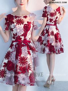 10% off now|Free shipping world-wide. Cute Flowers Homecoming Dance Party Dress With Short Sleeves at GemGrace. Click to learn our pro custom-made service for wedding dress, formal dress. View #HomecomingDresses for more ideas. White Short Sleeve Dress For Prom, Party Dresses With Floral Applique And Short Sleeves, Fitted Short Sleeve Dress For Homecoming, Short Sleeve Prom Dress For Party, Short Sleeve Prom Dress For Party Season, Fitted Short Sleeve Dress With Floral Applique, Summer Prom Dress With Short Sleeves, Short Sleeve Summer Prom Dress, Short Sleeve Dress For Summer Banquet