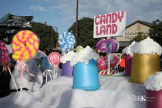 there are many candy land items in the snow