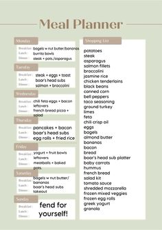 a meal planner with the words, find out what to eat and how to use it