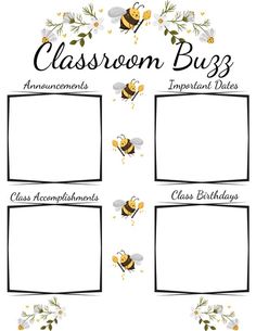 a classroom bug poster with bees and flowers