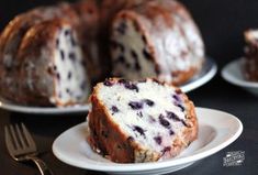 blueberry bundt cake on two white plates