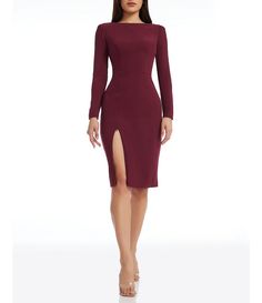 Dress The Population Nadia Long Puffed Shoulder Sleeve High Neck Sheath Dress | Dillard's Chic Dresses With Padded Shoulders, Elegant Midi-length Mini Dress With Side Zipper, Elegant Midi Mini Dress With Side Zipper, Elegant Long Sleeve Dress With Side Zipper, Elegant Sheath Mini Dress With Side Zipper, Knee-length Dress With Structured Shoulders For Date Night, Bodycon Knee-length Dress With Structured Shoulders, Knee-length Bodycon Dress With Structured Shoulders, Sheath Midi Dress With Structured Shoulders For Cocktail