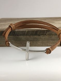 Silver leather sideways cross bracelet, Confirmation gift, Horizontal cross, Christian jewelry, Trendy, For men, Christian inspired Mens Cross Bracelet, Clever Gadgets, Cross Christian, Tattoo Bracelet, Mens Crosses, Bracelet Men, Confirmation Gifts, Bracelet Women, Black Gift Boxes