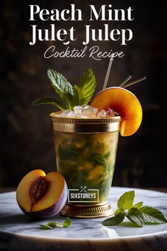 Unlock the flavors with our Peach Mint Julep Cocktail Recipe. A refreshing drink that's ideal for any gathering! #PeachCocktail #Mint Mint Julep Cocktail, Peach Cocktail, Peach Slices, Banquette Seating, Summer Refreshments, Crushed Ice, Mint Julep, Mint Leaves, Cocktail Recipe