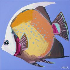 an acrylic painting of a fish on a blue background