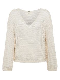 L'AGENCE - Ethan Open-Knit Pullover in Ivory Rococo Sand, Ronny Kobo, Casual Weekend, Denim Shoes, Denim Flares, Knit Pullover, Open Knit, Knitted Pullover, Resort Wear