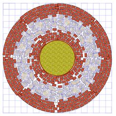 a drawing of a circular table with red and white tiles