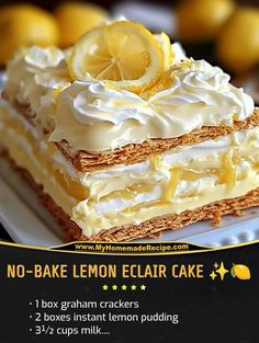 no - bake lemon eclair cake with graham crackers