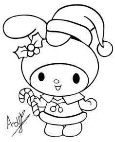 an animal with a christmas hat and candy cane in its hand, coloring pages for kids