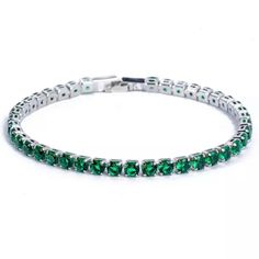 Cubic Zirconia Tennis Bracelet Silver Women Bracelet Green. Available In 2 Sizes: 1) 19 Cm ( 7.48 Inches ) 2) 17 Cm ( 6.693 Inches ) Please, Add Your Selected Size In Comments When Placing The Order! Green Cubic Zirconia Crystal Bracelet, Bracelet Tennis, Cubic Zirconia Bracelet, Zircon Jewelry, Women's Jewelry Sets, Bangles Style, Chain Design, Hand Chain, Copper Bracelet