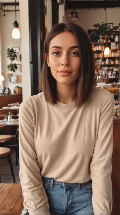 23 Effortless Style: Explore Top Low Maintenance Long Bob Haircuts Straight Brown Hair Styles, Medium Length Haircut Lob Straight, Long Bob Thick Hair Straight, Brown Lob Straight, Women Lob Haircut, Parisian Long Bob, Collarbone Straight Hair, Shoulder Length Brunette Hair Straight, Haircut For Strong Jawline Women