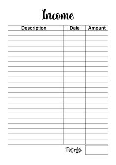 an invoice form with the words, description date amount and total amounts on it