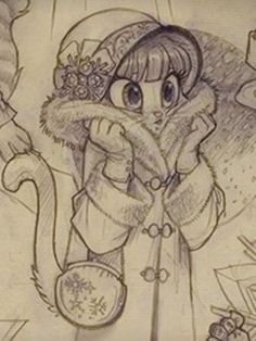 a drawing of a girl in winter clothes