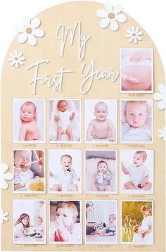 a baby's first year photo frame with flowers