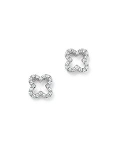 Pave diamonds trace these timeless clover stud earrings from our exclusive collection, cast in 14K white gold. White Gold Diamond Earrings With Flower Shape And Accents, White Gold Diamond Earrings With Flower Accents, White Gold Diamond Earrings With Flower Shape, Fine Jewelry White Gold Flower-shaped Diamond Earrings, White Gold Flower Shaped Diamond Earrings, Fine Jewelry, White Gold Flower Shape Diamond Earrings, White Gold Flower Shaped Diamond Earrings, White Gold Flower-shaped Diamond Earrings, Circle Stud Earrings