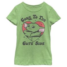 When your Mandalorian armor is at the cleaners, give this officially licensed Star Wars: The Mandalorian Grogu Cute Lord Girls' T-Shirt a try instead! Take up the reins as a Mandalorian gunfighter exploring the galaxy with this awesome Star Wars tee featuring Grogu, the cute green baby alien inside a red heart with Come to the cute side" printed in black! Celebrate the Star Wars-inspired television series, The Mandalorian with this fun tee today! Green Heart Shirt, Grogu Cute, The Mandalorian Grogu, Mandalorian Grogu, Mandalorian Armor, Star Wars Tees, Star Wars The Mandalorian, Star Wars Inspired, Green Baby