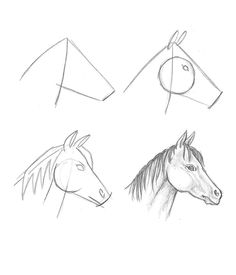 three different types of horses are shown in this drawing lesson for children to learn how to draw