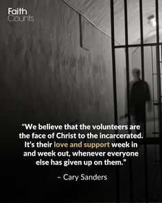 a man standing in front of a jail cell with a quote from cary sanders