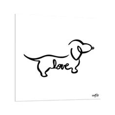 a black and white drawing of a dog with the word love