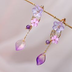 Earrings To Make, Retro Earring, Color Glaze, Purple Earrings, Buy Flowers, Online Earrings, Long Earrings, Wholesale Jewelry, Light Purple