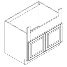 a line drawing of an open cabinet