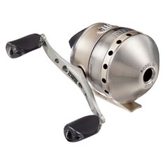 a spinning fishing reel on a white background