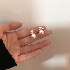 pearl-ear-ring-ear-stud-full-moon-ear-rings-wickedyo Modern Pearl Earrings, Double Pearl Earrings, Large Pearl Earrings, Gold Bar Earrings, Bar Earrings, Girly Jewelry, Pearl Stud Earrings, Simple Jewelry, Simple Earrings