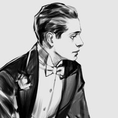 a black and white drawing of a man in a tuxedo