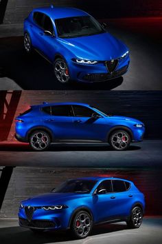 the new alfa suv is shown in three different colors and sizes, including red, blue,