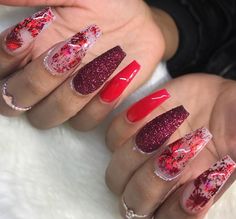 Grad Nails, Vday Nails, Nail Designs Valentines, Red Nail Designs, Prom Nails, Unique Nails, Nail Inspiration, Dope Nails