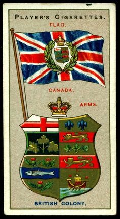 an old postcard with flags and emblems on it