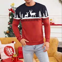 Product information : Name of fabric: chemical fiber blended Main fabric composition: polyester fiber (polyester) Content of main fabric components: 100(%) Applicable scene: leisure Color: red Size Information: Sizes: S,M,L,XL,XXL Packing list: Sweater *1 Red Christmas Holiday Sweater, Red Long Sleeve Christmas Sweater, Red Festive Winter Sweater, Deer Christmas, Color Rojo, Christmas Deer, Red Sweaters, Christmas Sweater, Packing List