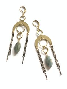 18k gold plated lever back earrings with labradorite and brass. Handmade Gold Labradorite Earrings, Gold Labradorite Drop Earrings, Elegant Nickel-free Labradorite Earrings, Gold Brass Jewelry With Lever Back, Gold Labradorite Earrings, Aluminum Wire Jewelry, Wire Jig, Ear Art, Beaded Earrings Tutorials