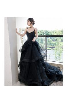 Shop beaded spaghetti straps black long formal evening gown with train online. Sheprom offers formal or casual style dresses to fit your special occasions. Prom Details, Black Prom Gown, Prom Things, Prom 2023, Prom Inspo, Formal Evening Gown, Banquet Dresses, Tulle Evening Dress, Prom Dress Inspiration